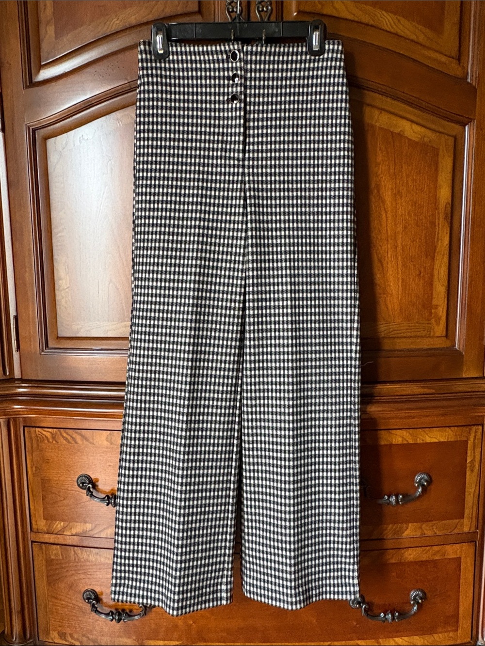 Ann Taylor Black and Tan High-Waisted Houndstooth Patterned Wide-Leg Pants, 2P